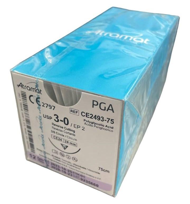 PGA (полігліколід) R2493-75 плетений фіолетовий, що розсмоктується USP 3-0 (EP2) зі зворотн.-ріж. голкою 24мм, 3/8кола, довж. нитки 75см